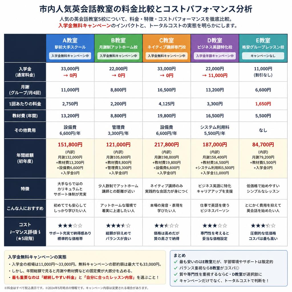 人気の英会話教室料金の比較