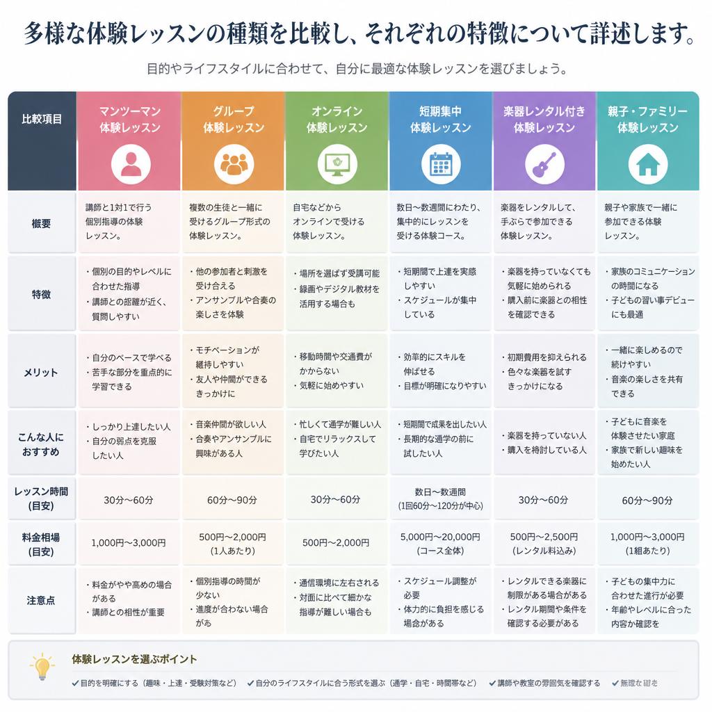 4. 体験レッスンの種類と特徴