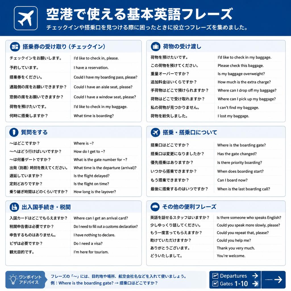 空港で困った時のフレーズ